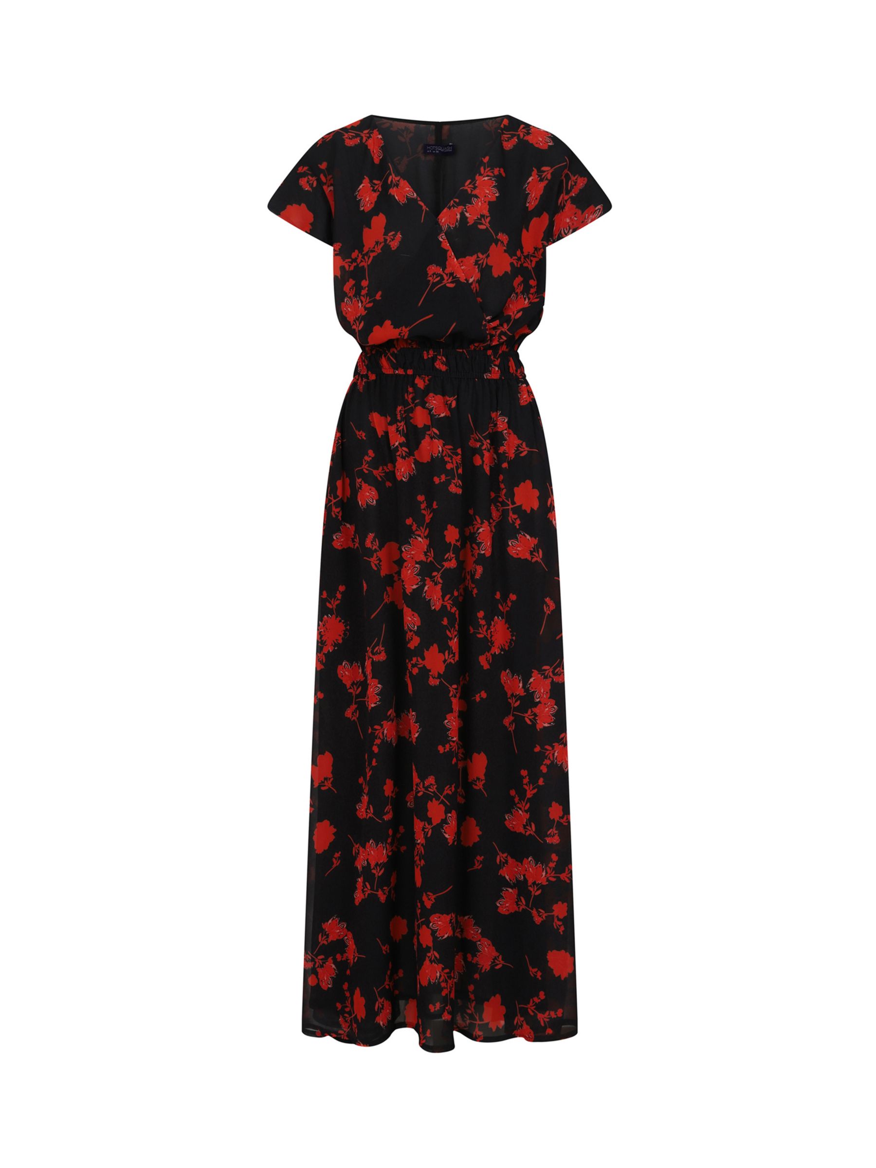 HotSquash Petite Chiffon Floral Print Midi Dress, Red/Black, 8