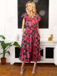 HotSquash Petite Chiffon Abstract Print Midi Dress, Coral/Multi