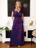 HotSquash Petite Abstract Print Jersey Maxi Dress, Navy/Pink