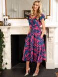 HotSquash Petite Abstract Print Chiffon Midi Dress, Matisse Teal/Pink