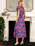 HotSquash Petite Abstract Print Chiffon Midi Dress, Matisse Teal/Pink