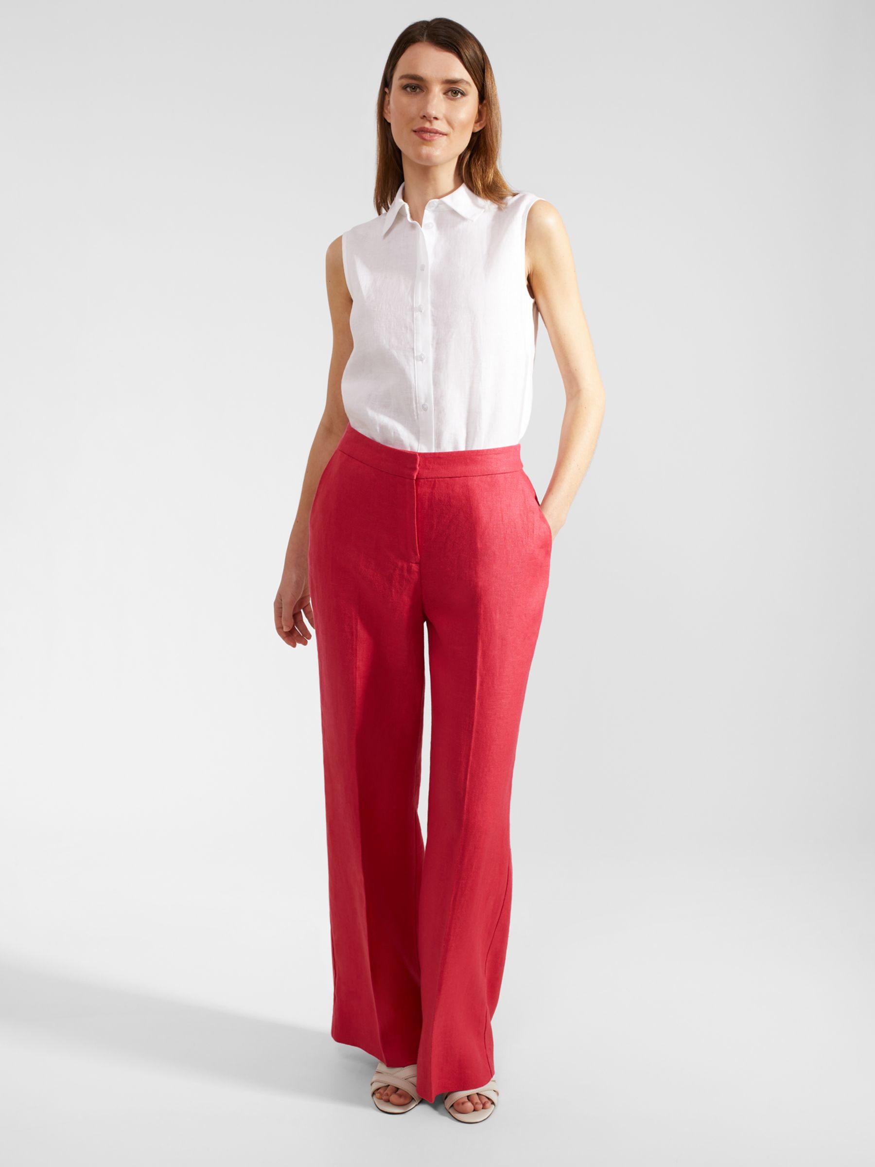 Hobbs Petite Mirabel Linen Suit Trousers, Raspberry Pink, 10