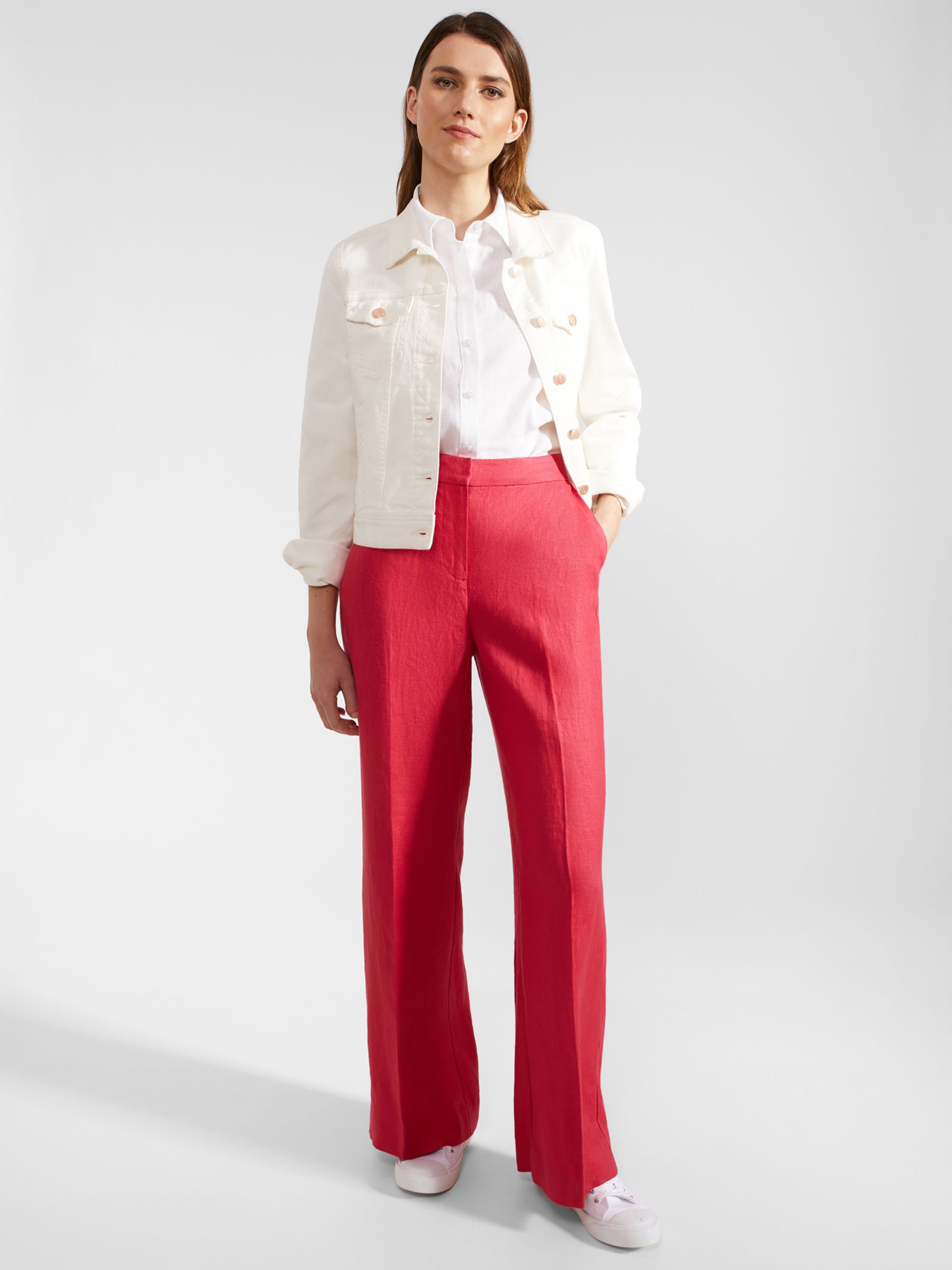 Hobbs Petite Mirabel Linen Suit Trousers, Raspberry Pink, 10