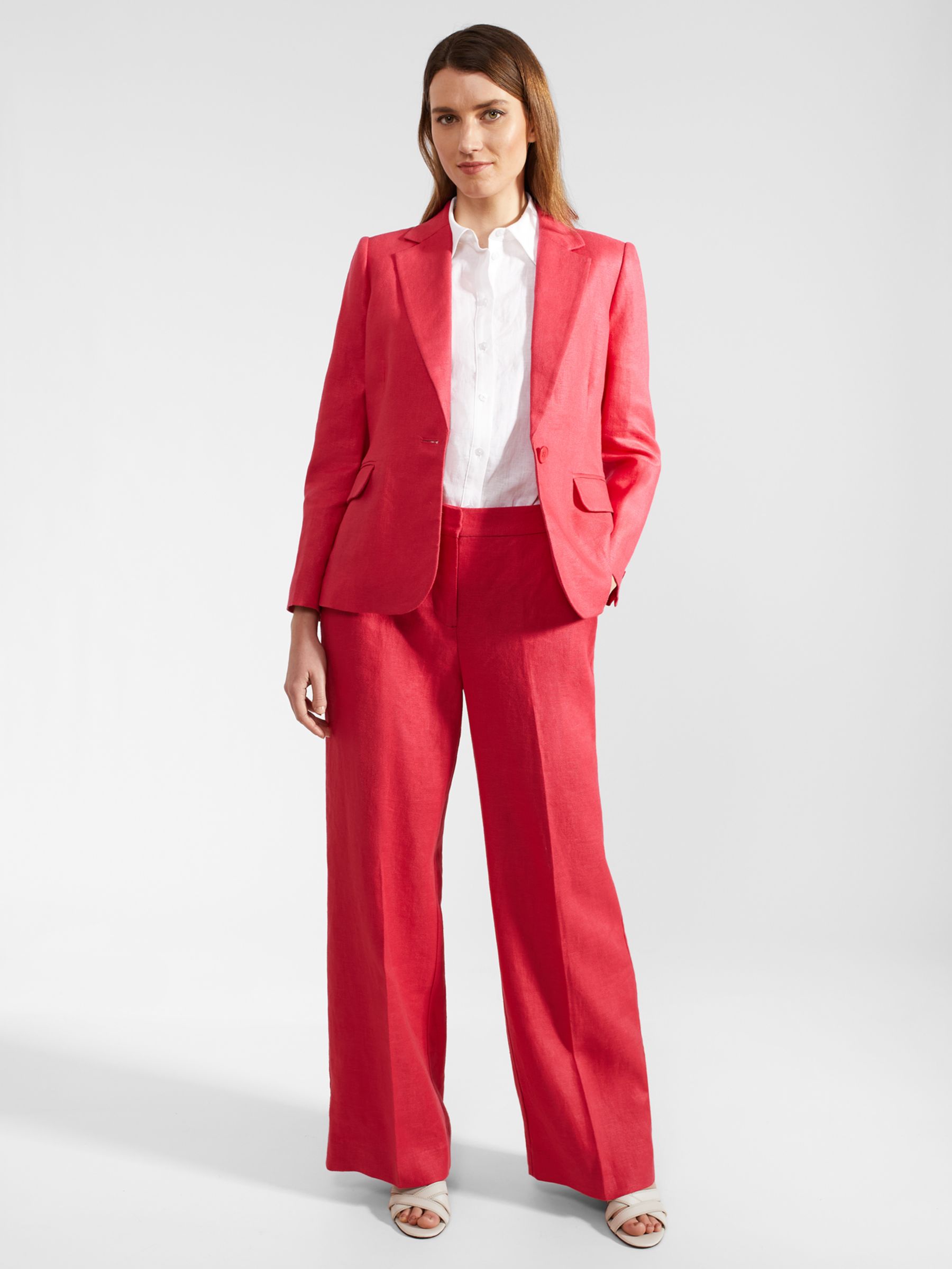 Hobbs Petite Mirabel Linen Suit Trousers, Raspberry Pink