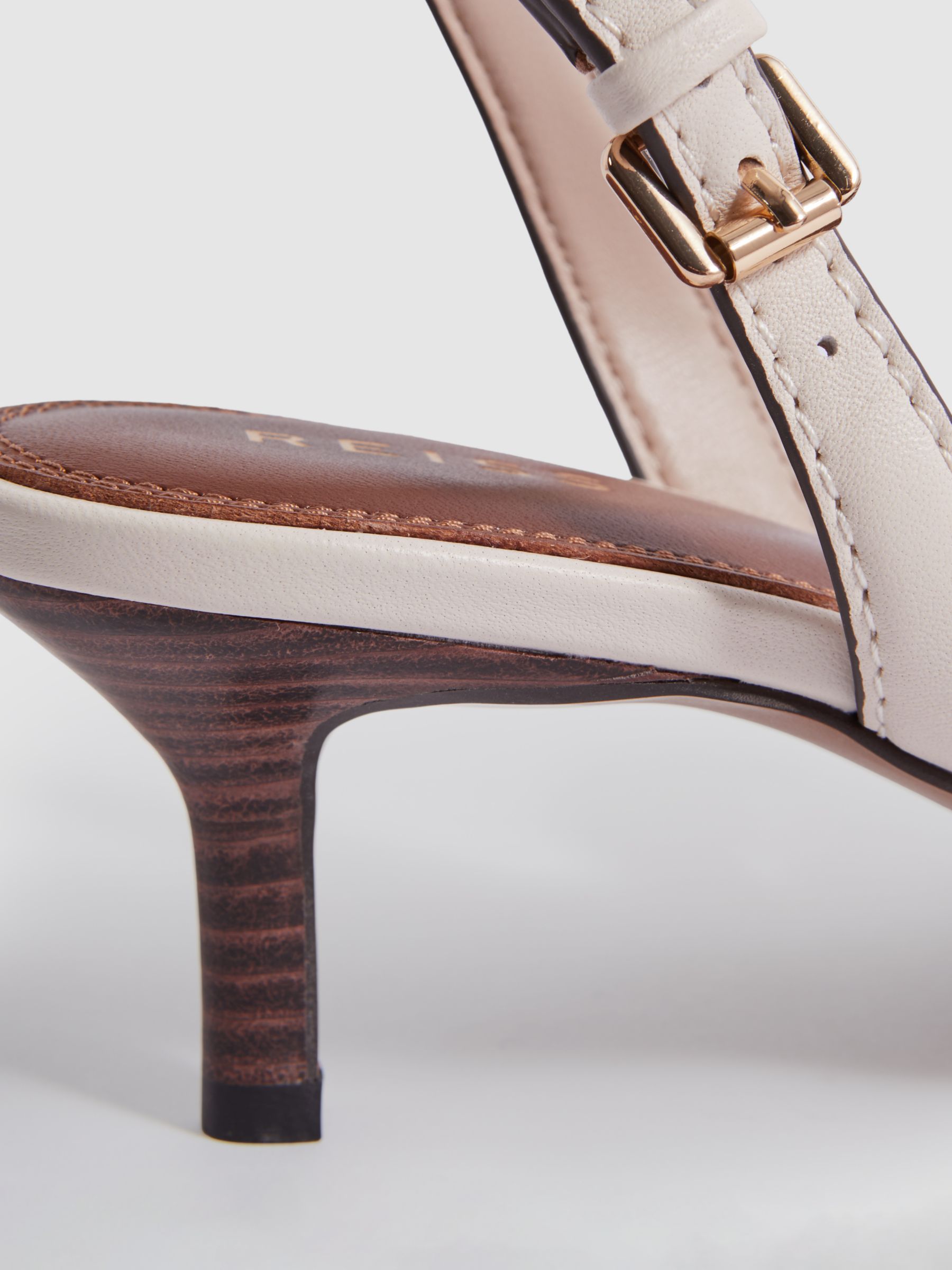 Buy Reiss Nina Leather Kitten Heel Sandals, White Online at johnlewis.com