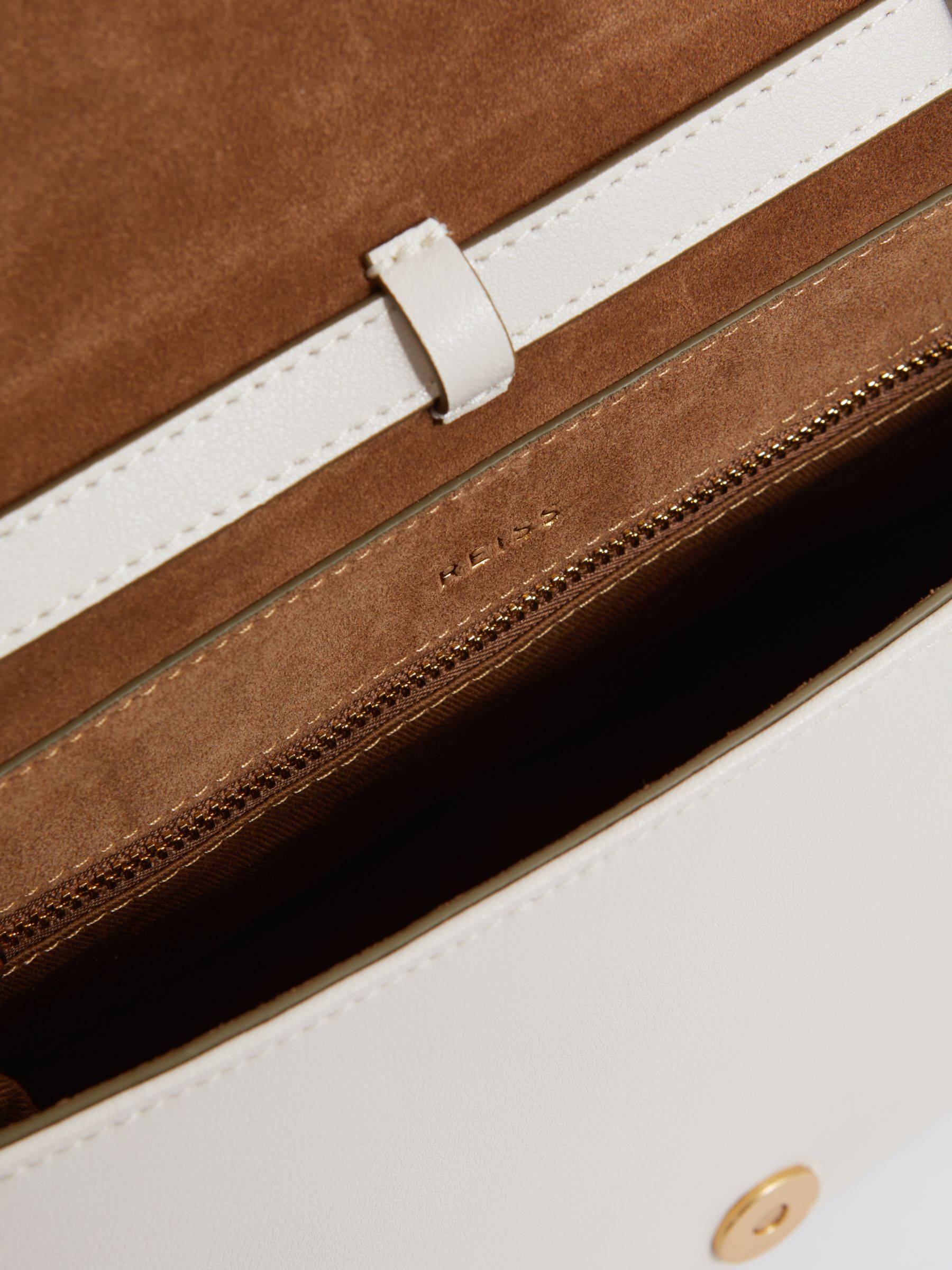 Reiss Kora Soft Leather Cross Body Bag, Off White, One Size