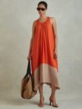 Reiss Elias Ruched Dipped Hem Midi Dress, Orange/Stone