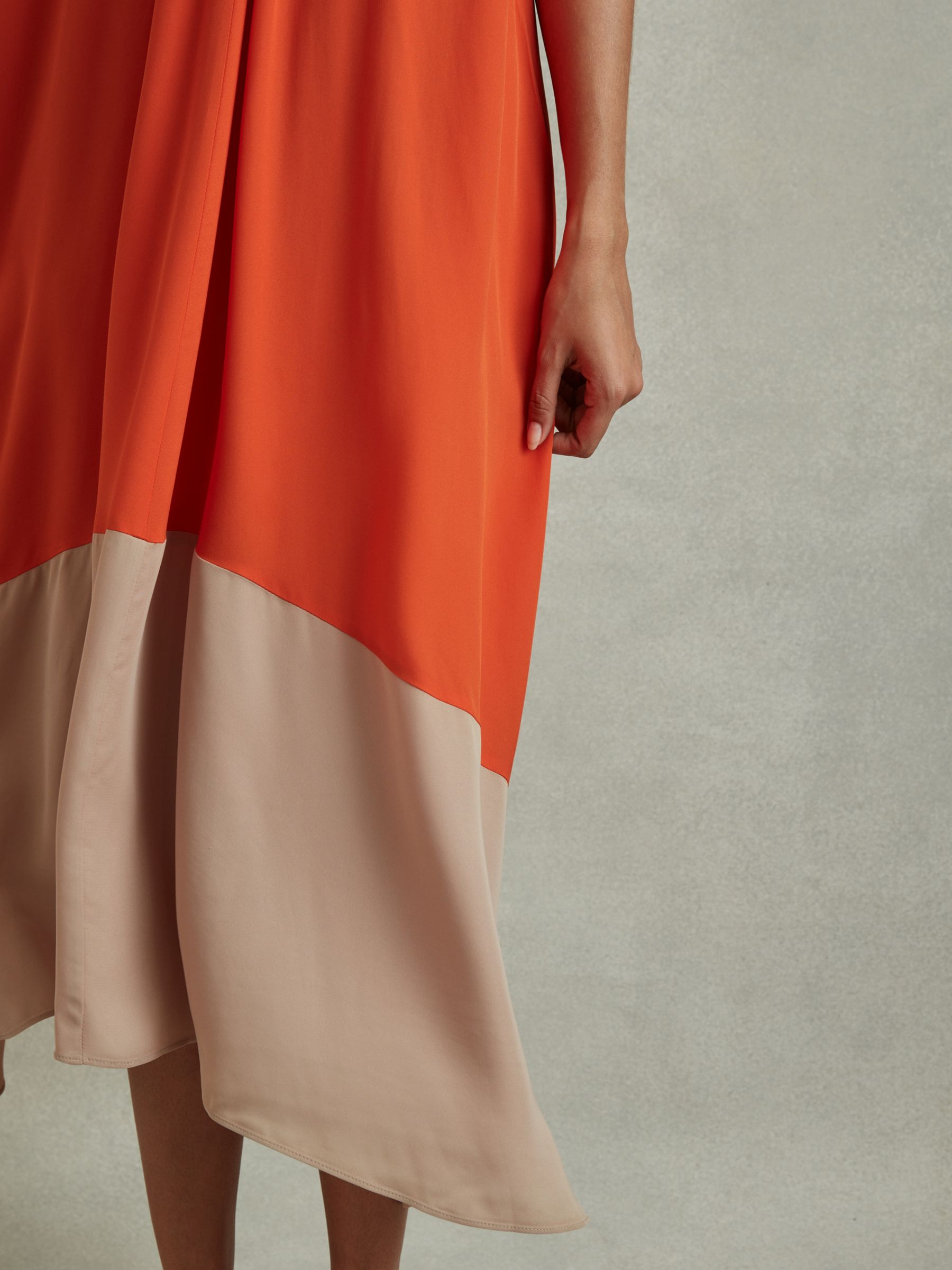 Buy Reiss Elias Ruched Dipped Hem Midi Dress, Orange/Stone Online at johnlewis.com