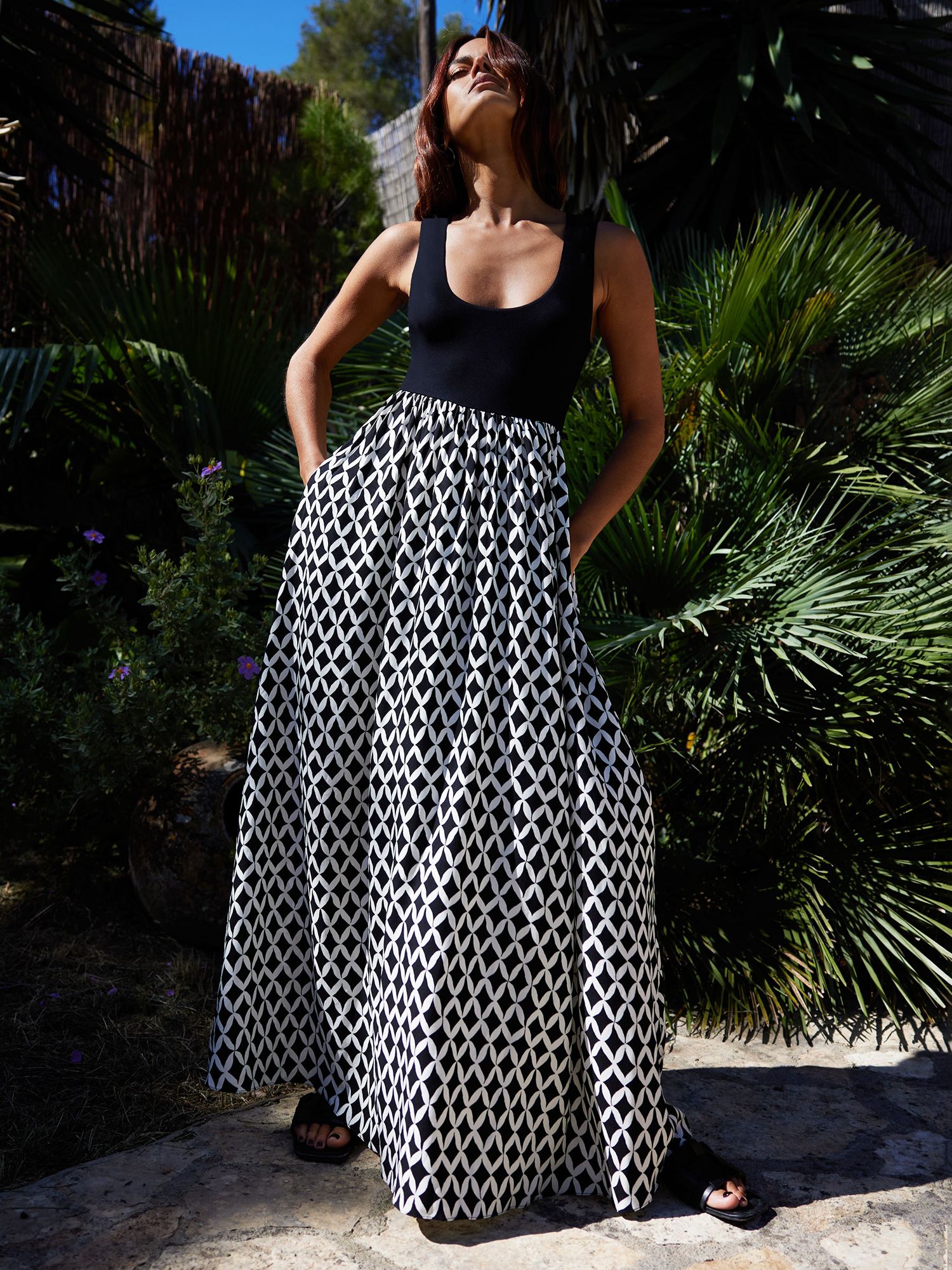 Ro&Zo Geometric Print Maxi Dress, Black/White, 6