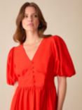 Ro&Zo Petite Red Puff Sleeve V Neck Midi Dress, Red