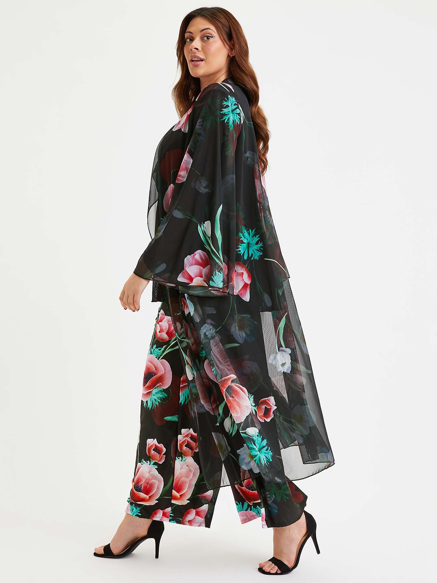 Buy Scarlett & Jo Poppy Print Waterfall Neck Kimono, Black/Red Online at johnlewis.com