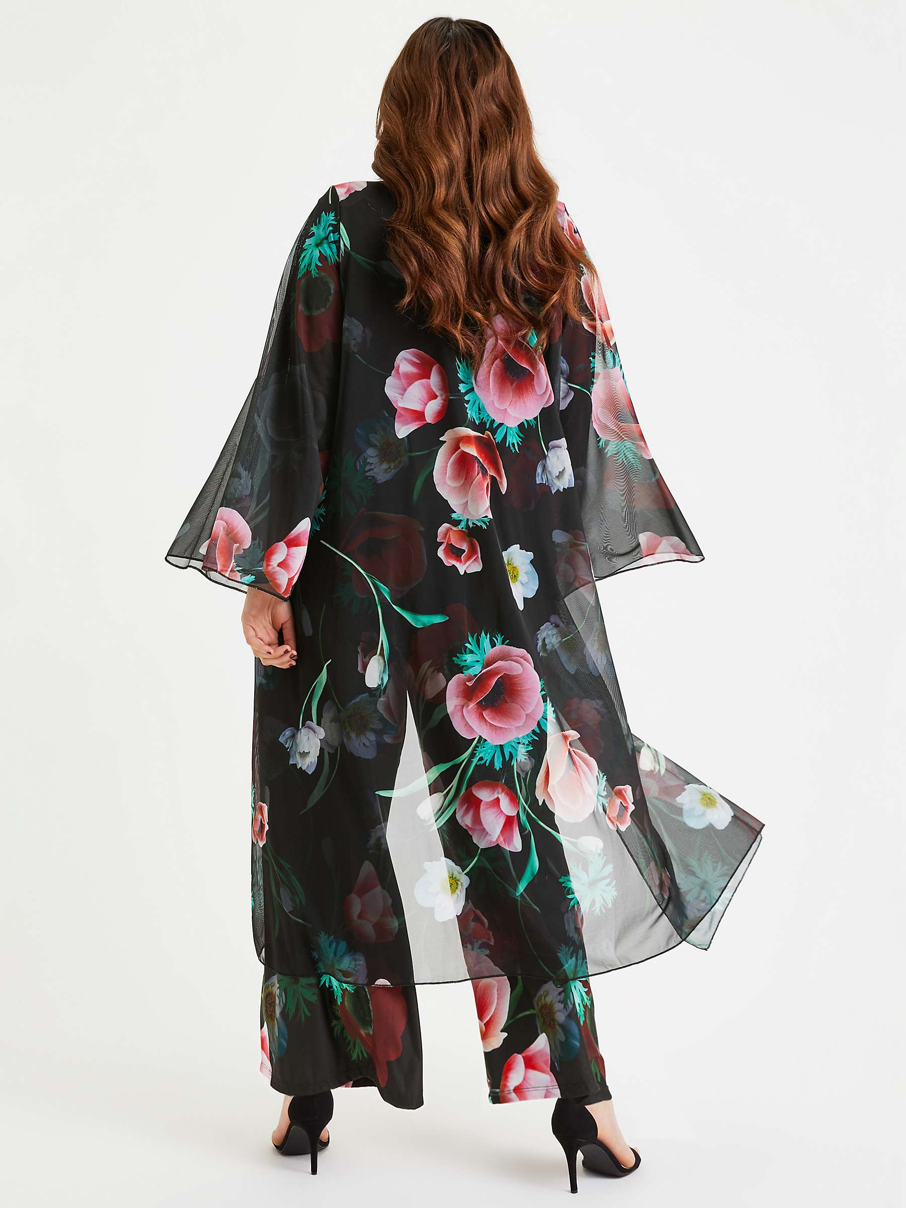 Buy Scarlett & Jo Poppy Print Waterfall Neck Kimono, Black/Red Online at johnlewis.com