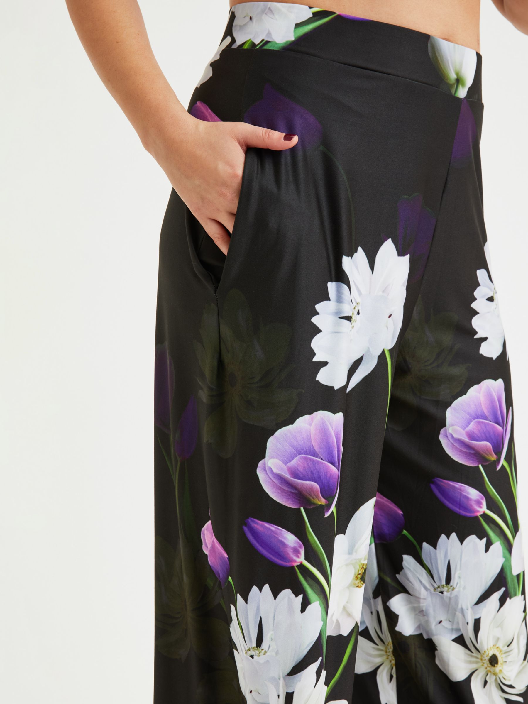 Scarlett & Jo Floral Print Wide Leg Lounge Trousers, Black/Purple, 12