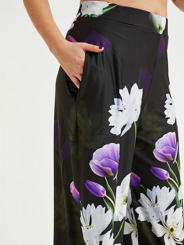 Scarlett & Jo Floral Print Wide Leg Lounge Trousers, Black/Purple
