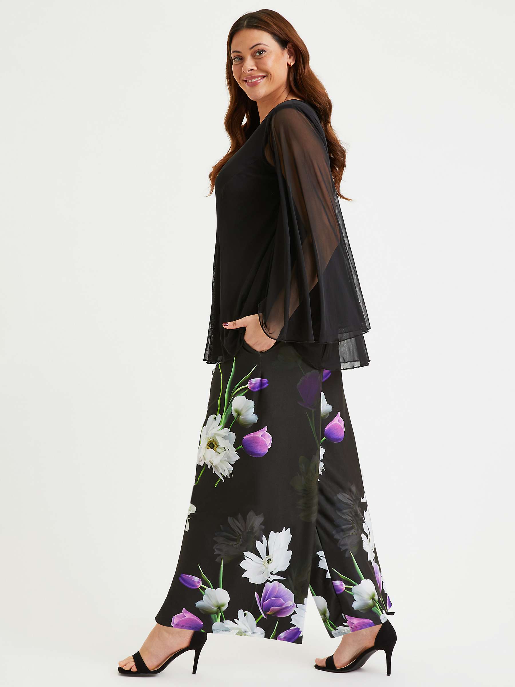 Buy Scarlett & Jo Floral Print Wide Leg Lounge Trousers, Black/Purple Online at johnlewis.com