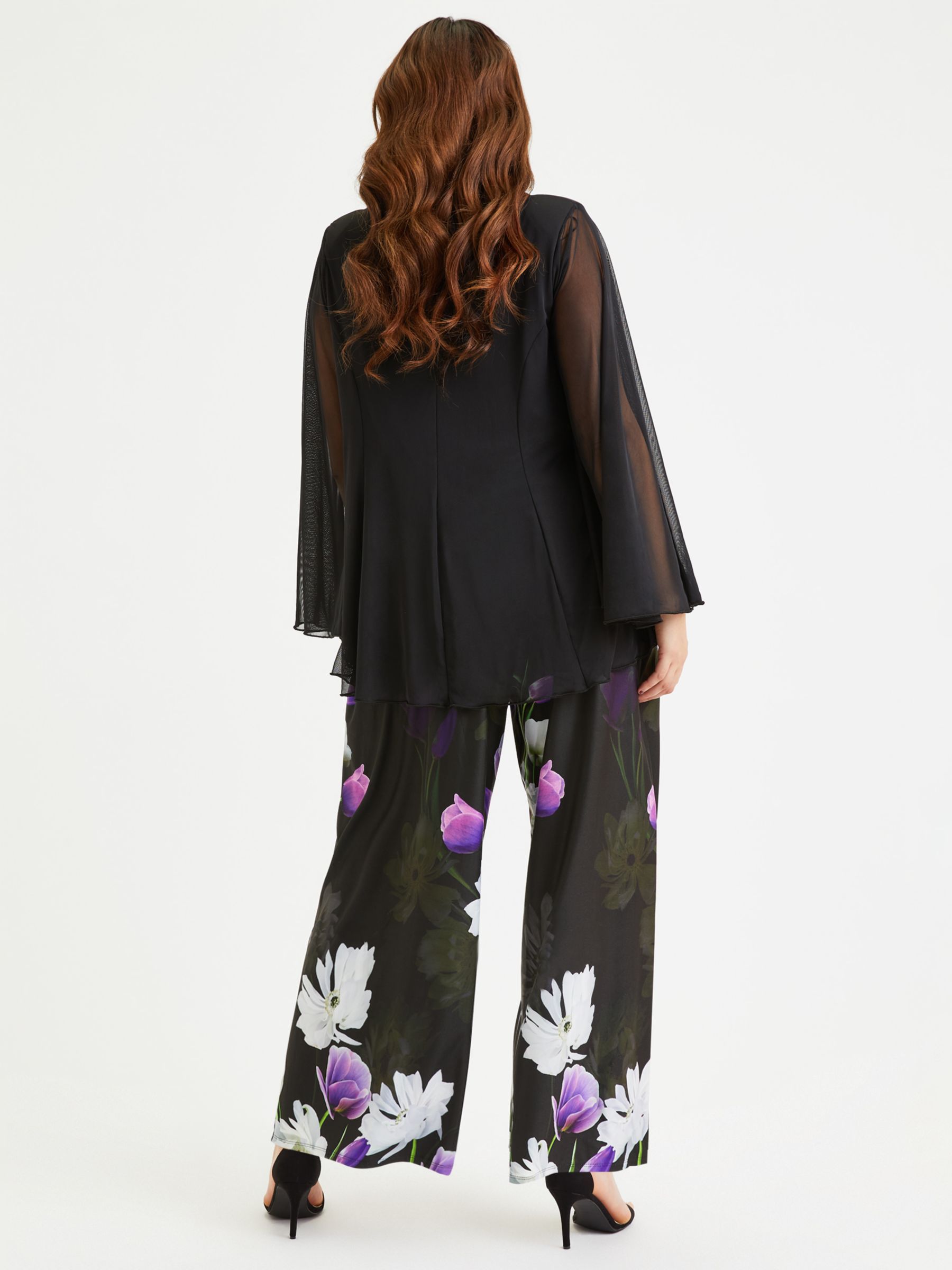 Scarlett & Jo Floral Print Wide Leg Lounge Trousers, Black/Purple, 12