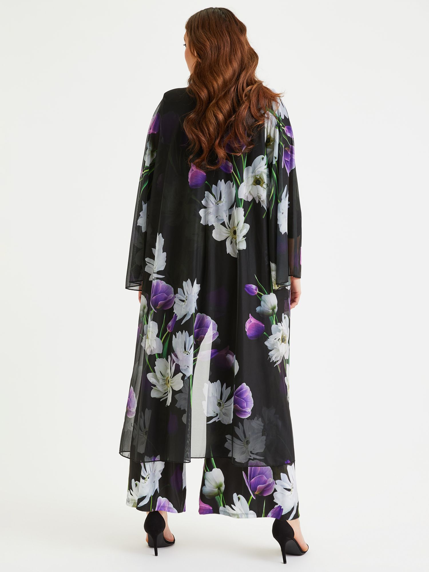 Buy Scarlett & Jo Floral Print Waterfall Neck Kimono, Black/Purple Online at johnlewis.com