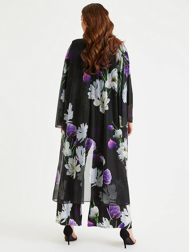 Scarlett & Jo Floral Print Waterfall Neck Kimono, Black/Purple
