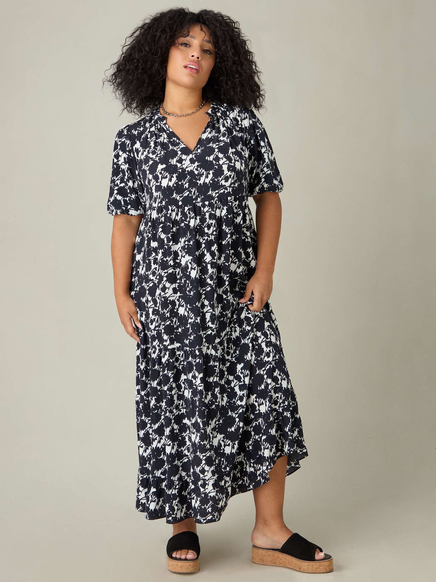 Live Unlimited Curve Petite Monochrome Floral Maxi Dress, Black