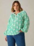 Live Unlimited Curve Feather Print Top, Green