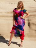 Live Unlimited Curve Abstract Floral Ruffle Shoulder Maxi Dress, Blue/Multi