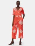 Whistles Aimee Floral Print Cropped Jumpsuit, Coral/Multi