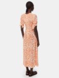 Whistles Abstract Spot Print Shirred Midi Dress, Orange/Multi