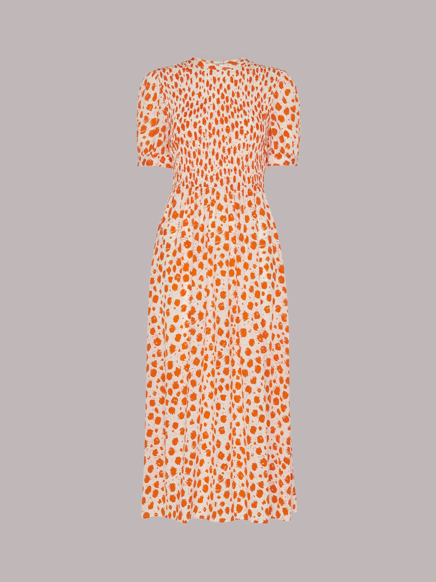 Buy Whistles Abstract Spot Print Shirred Midi Dress, Orange/Multi Online at johnlewis.com