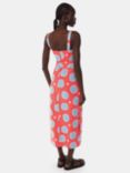 Whistles Petite Sunburst Print Linen Blend Midi Dress, Coral/Multi