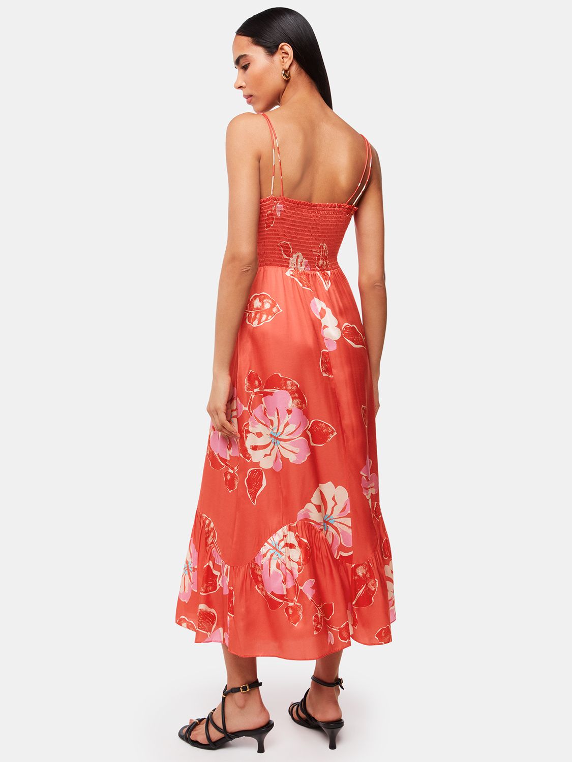 Whistles Raffa Hibiscus Print Maxi Dress, Coral/Multi, 6