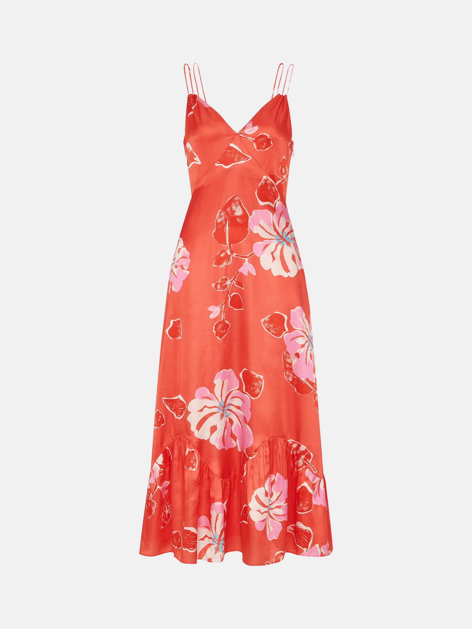 Whistles Raffa Hibiscus Print Maxi Dress, Coral/Multi, 6