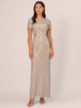 Adrianna Papell Column Sequin Maxi Dress, Silver/Nude
