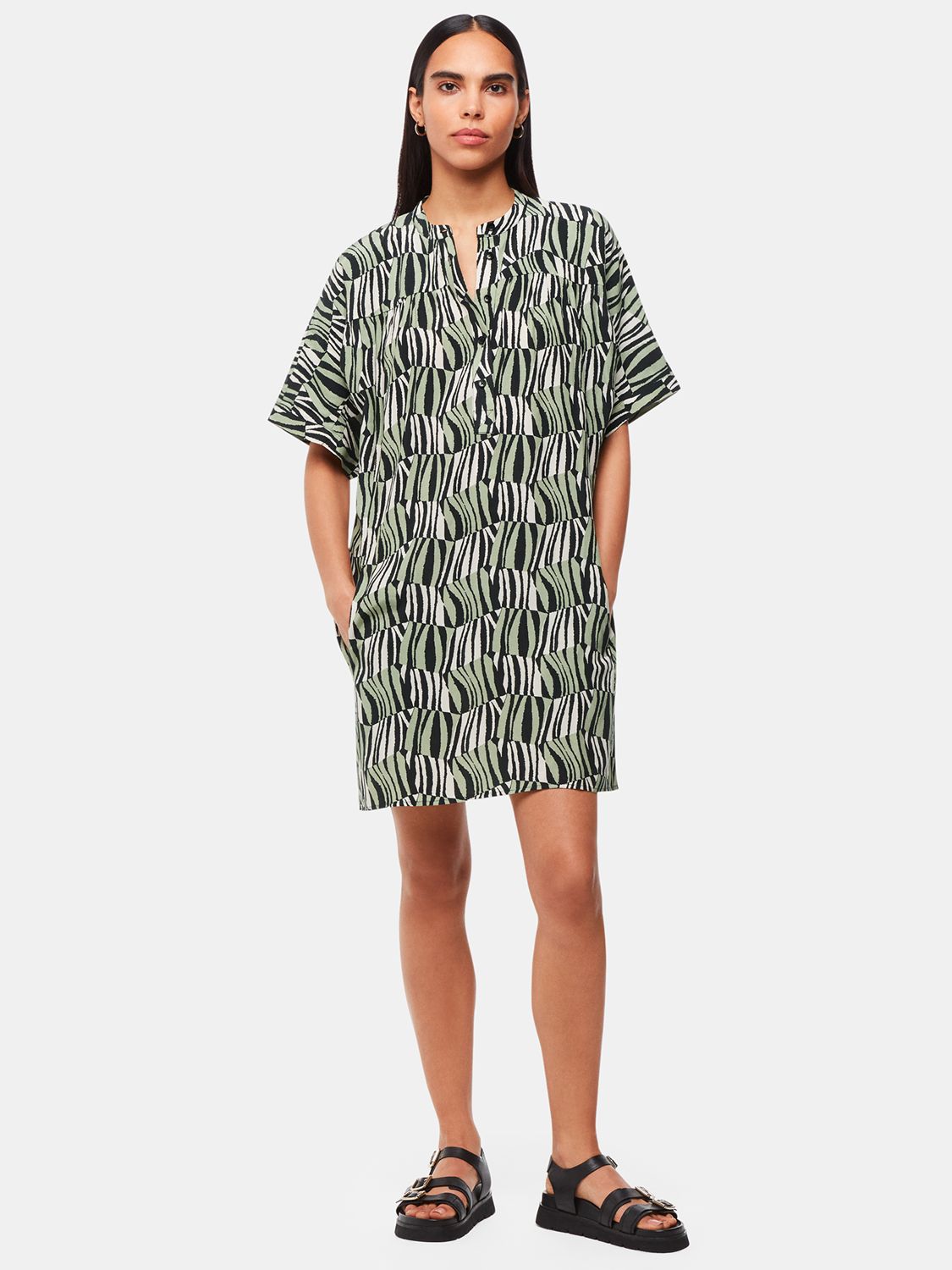 Whistles Checkerboard Tiger Print Tunic Dress, Green/Multi, 6