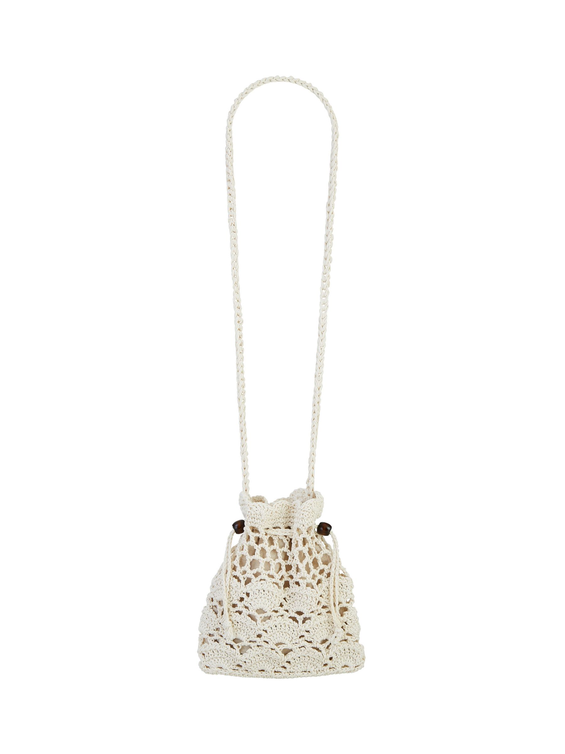 Yumi Bead Trim Crochet Bag, White, One Size