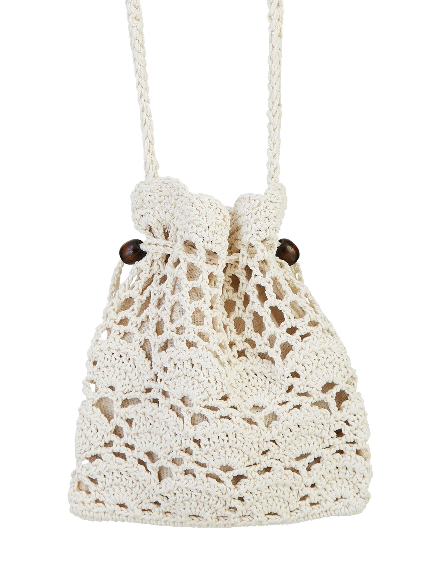 Yumi Bead Trim Crochet Bag, White, One Size