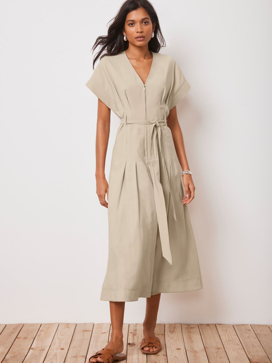 Buy Mint Velvet Belted Zip Midi Dress, Natural Online at johnlewis.com