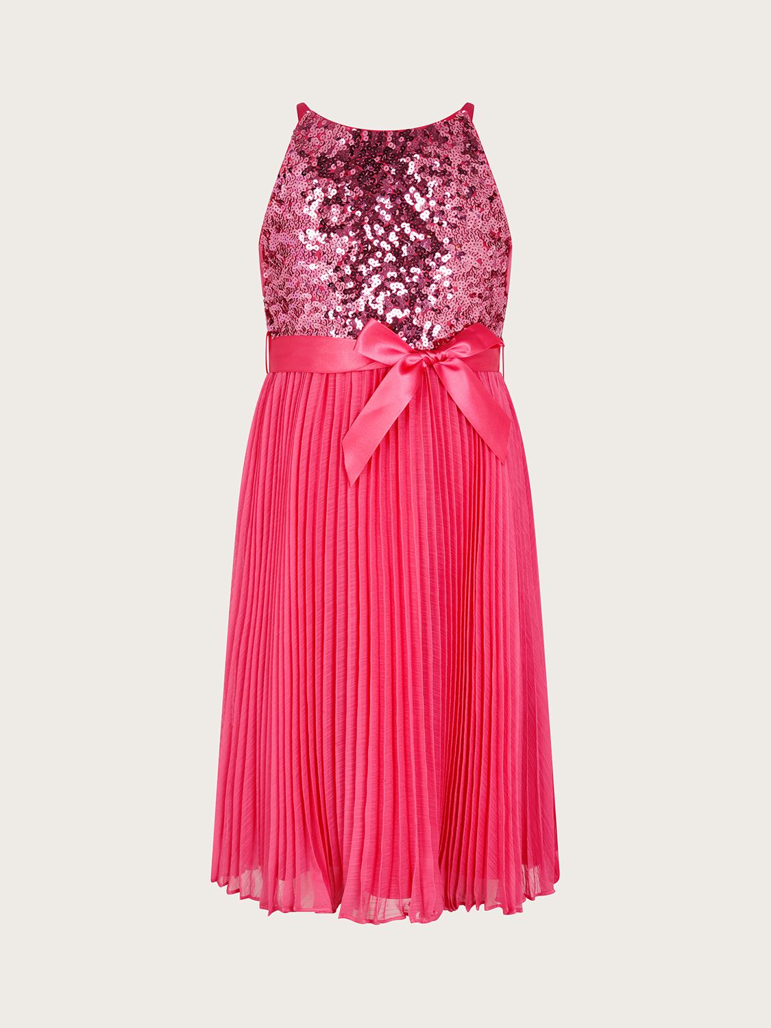 Monsoon Kids' Truth Sequin Pleated Occasion Dress, Magenta, 3 years