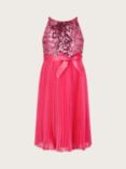 Monsoon Kids' Truth Sequin Pleated Occasion Dress, Magenta