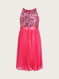 Monsoon Kids' Truth Sequin Pleated Occasion Dress, Magenta