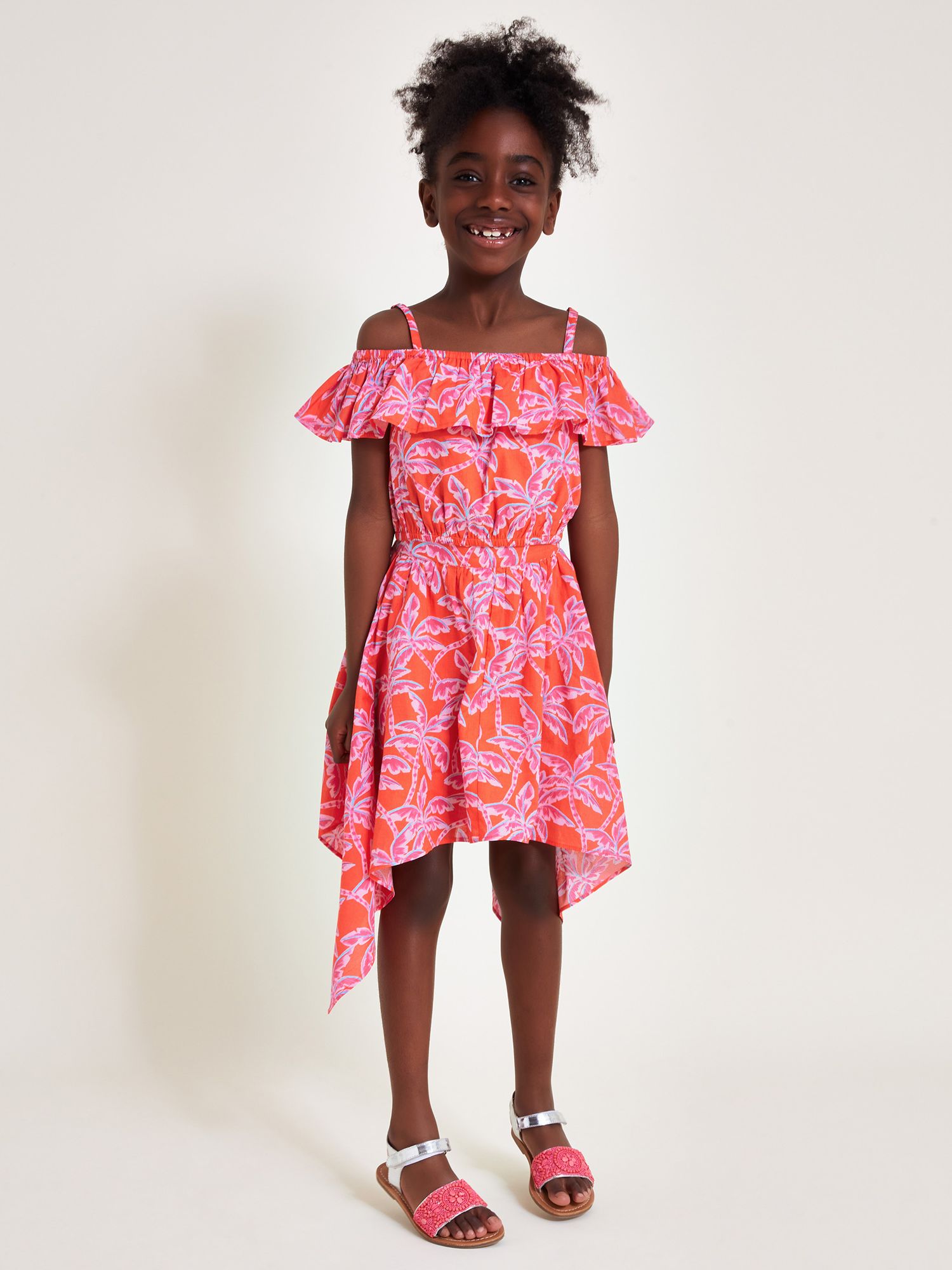 Monsoon Kids' Palm Tree Print Hanky Hem Skirt & Top Set, Red, 3-4 years