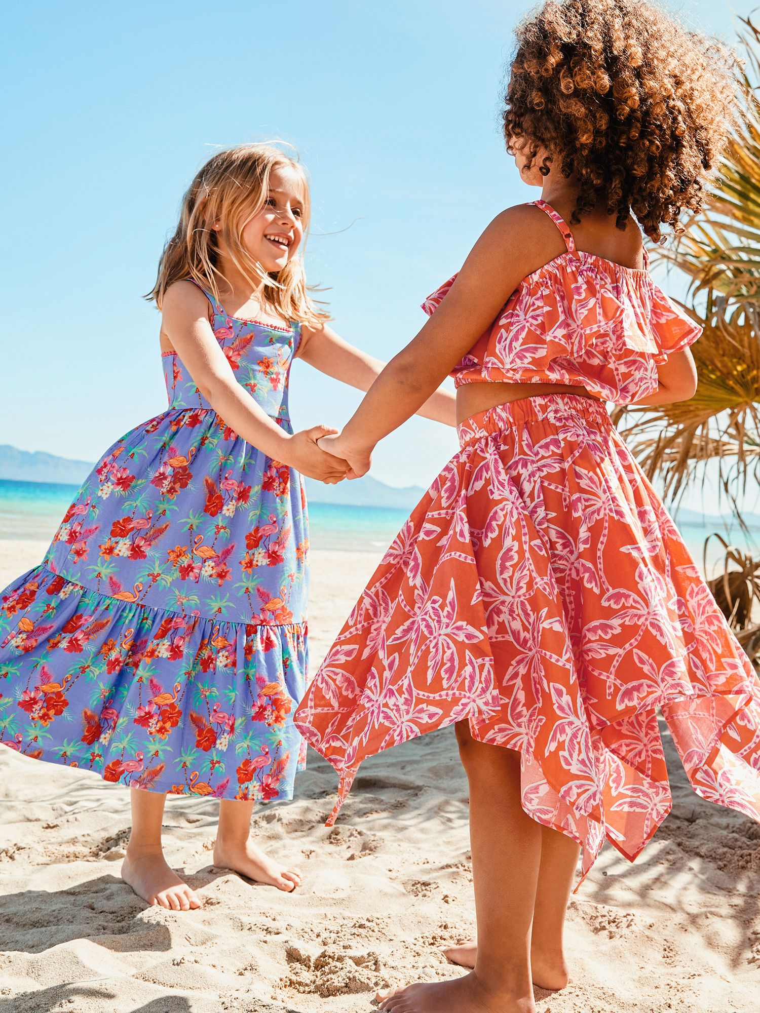 Buy Monsoon Kids' Flamingo Print Tiered Midi Dress, Blue Online at johnlewis.com