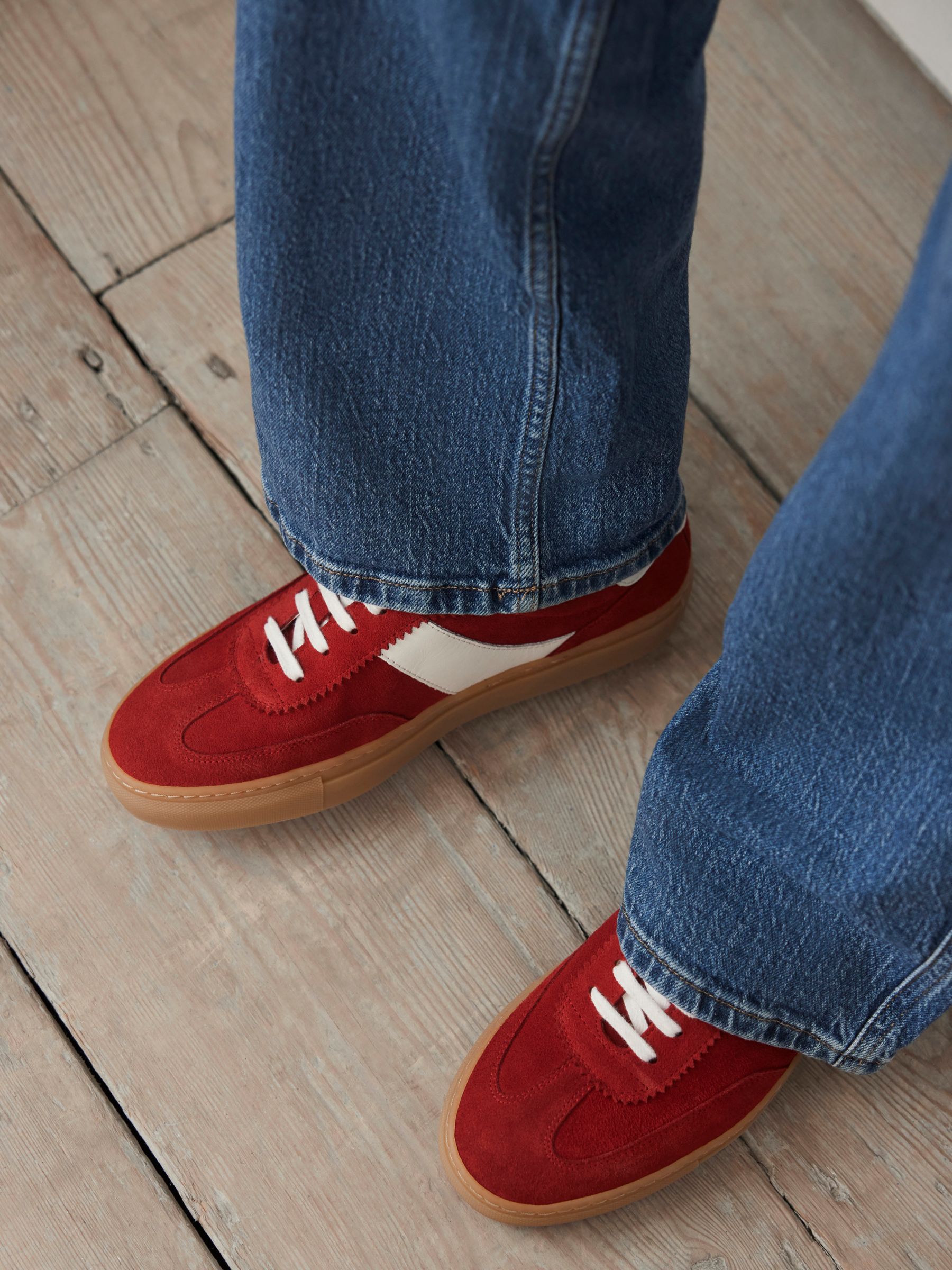 Buy Mint Velvet Chunky Sole Suede Trainers, Red/White Online at johnlewis.com