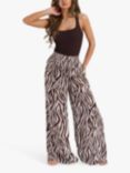 South Beach Crinkle Wide Leg Beach Trousers, Brown/Multi