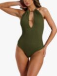 South Beach Crinkle Halterneck Swimsuit, Green Mid