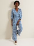 Phase Eight Amy Tile Print Jumpsuit, Blue/White