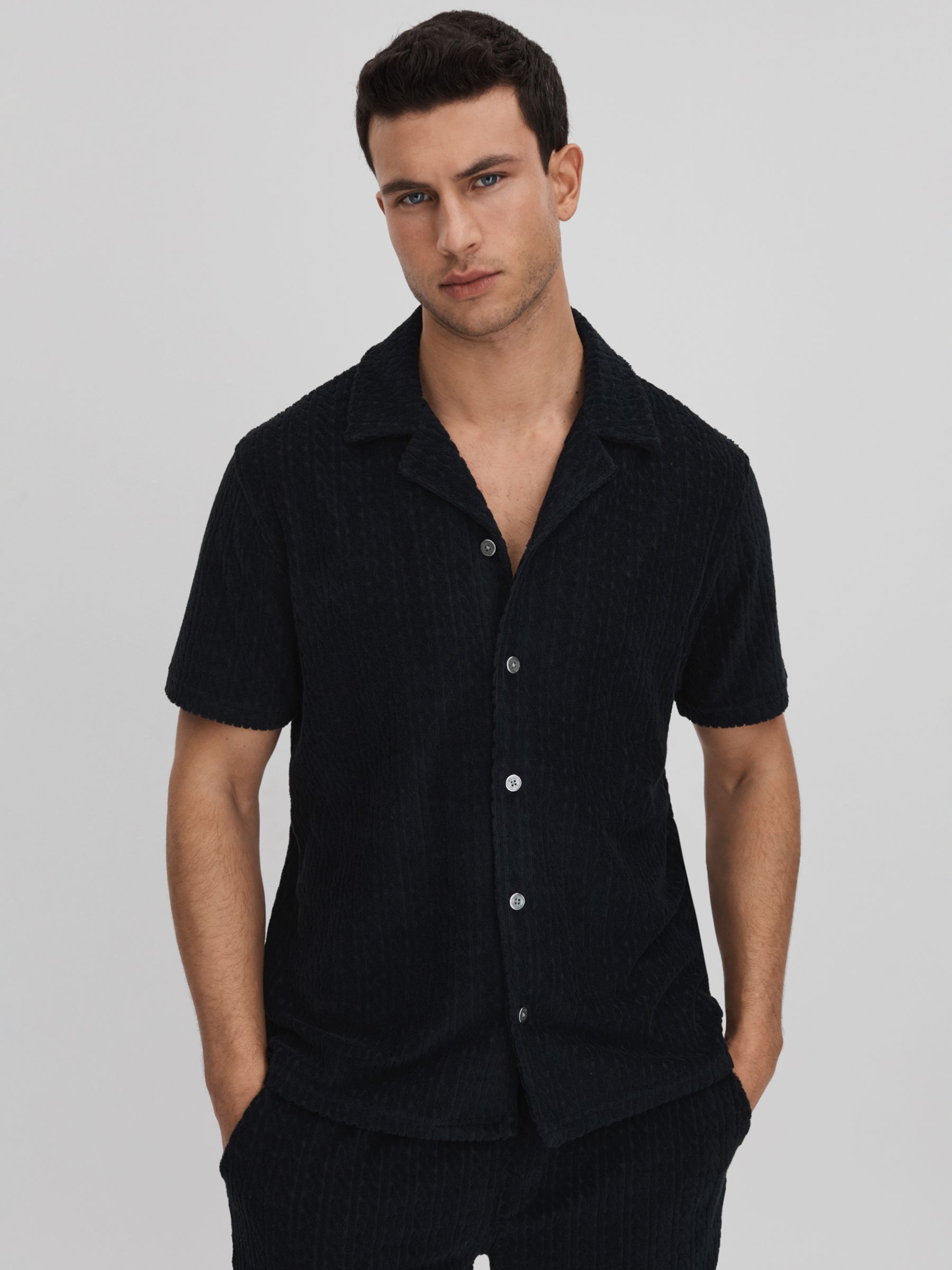 Buy Reiss Bay Cuban Cable Towelling Shirt, Navy Online at johnlewis.com