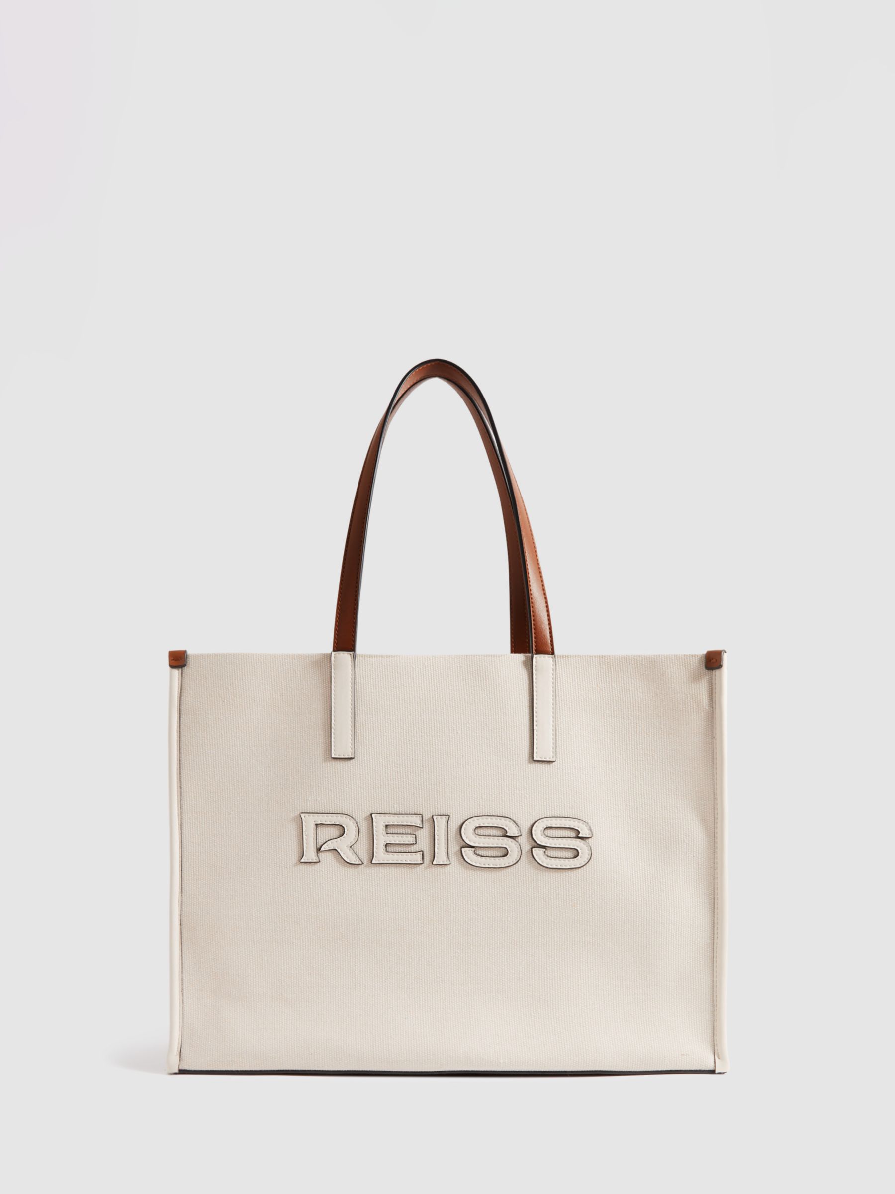 Reiss Lola Woven Logo Tote Bag, Natural/Tan, One Size