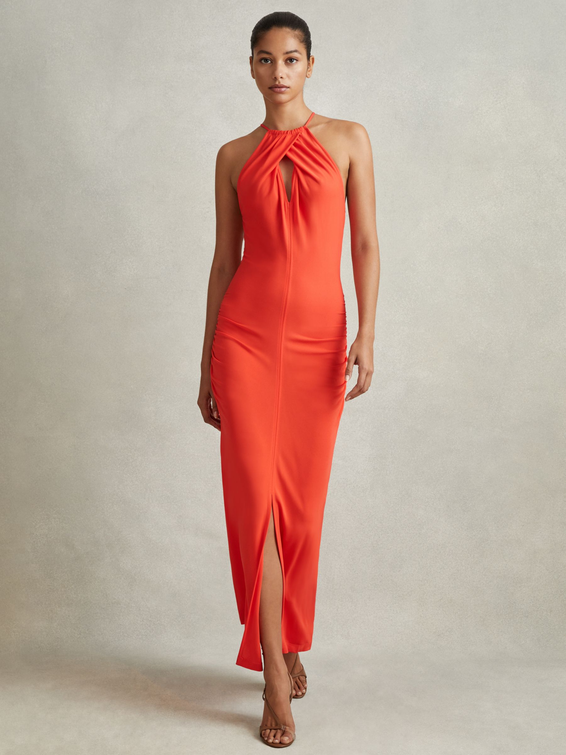 Reiss Kia Bodycon Halterneck Maxi Dress, Orange, 6