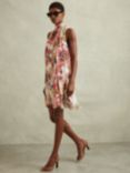 Reiss Kady Floral Print High Neck Mini Dress, Cream/Multi