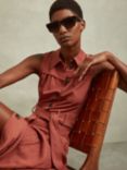 Reiss Heidi Linen Blend Sleeveless Midi Shirt Dress, Rust